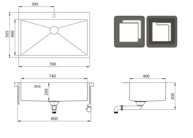 Ausmann Oder Blue duża zlewozmywak ze stali nierdzewnej 79x50 cm montaż wpuszczany i nakładany z półką na baterię 1208957119