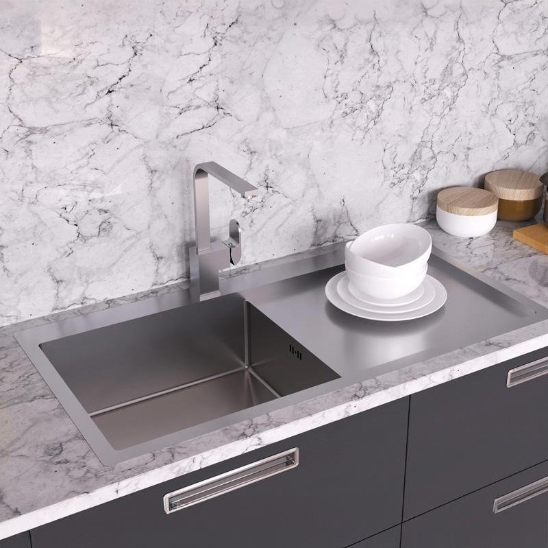 Ausmann Oder Blue duży zlew ze stali nierdzewnej 100x51cm podtynkowy i wpuszczany z ociekaczem 1208957124