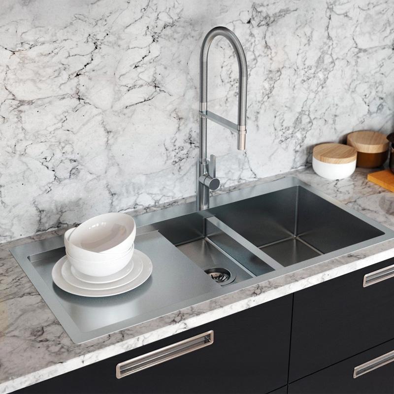 Ausmann Oder Blue 1,5 stali nierdzewnej zlewozmywak 78x50cm montaż na równi z blatem i montaż nakładany z ociekaczem 1208957125