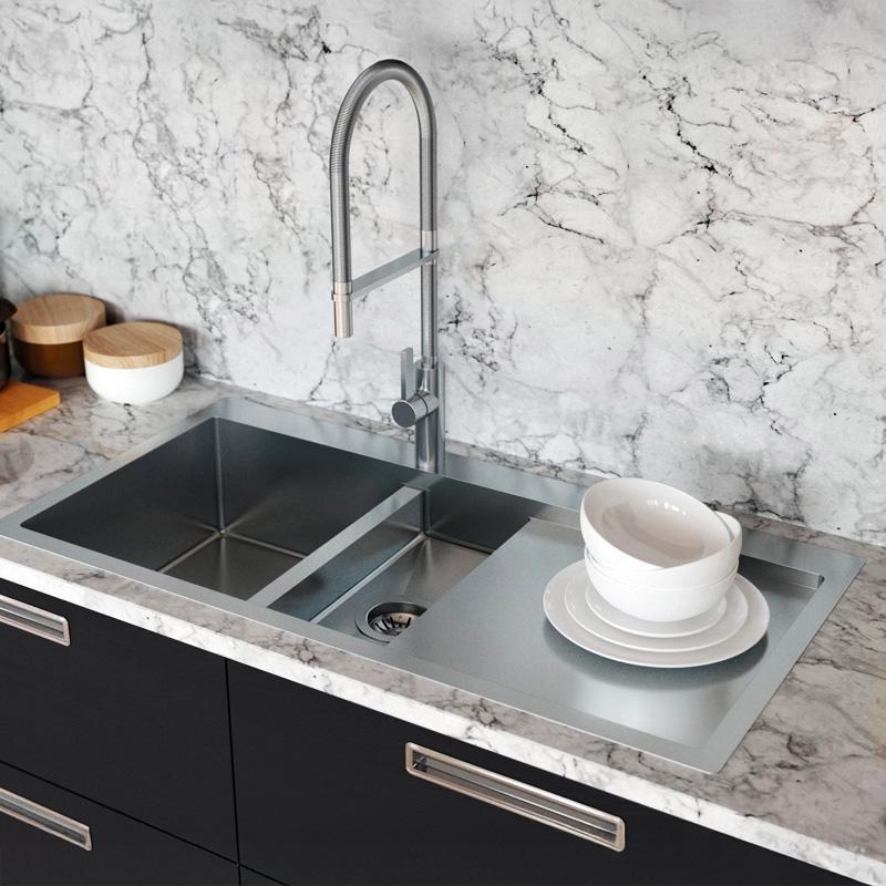 Ausmann Oder Blue 1,5 rvs zlew 78x50cm montaż na równi z blatem i nadblatowy z ociekaczem 1208957126