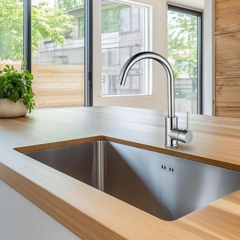 Ausmann Petra bateria kuchenna z obrotową wylewką, chrom, w całości metalowa, 1208957156