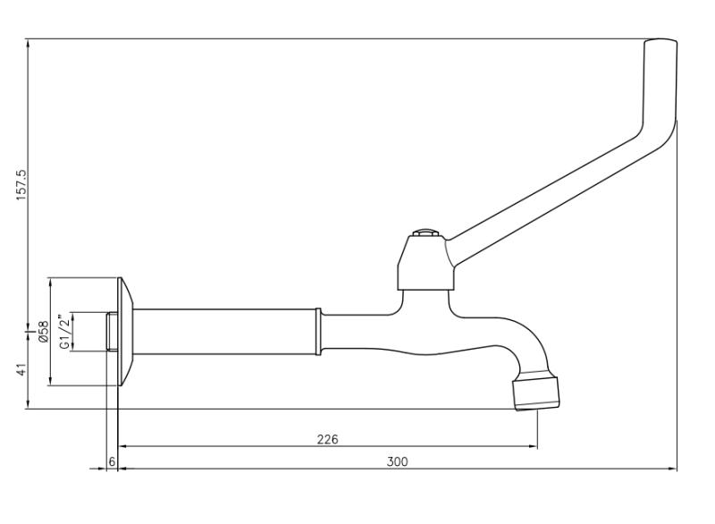 PB Klinika osób niepełnosprawnych ścienna bateria umywalkowa zimna woda kran z długą dźwignią chrom długi model 1208957199