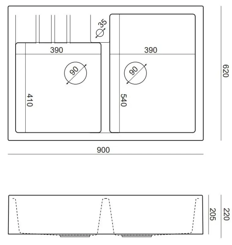 Quadri Minister Podwójny Zlew Farmhouse matowy czarny w stylu rustykalnym 90x62cm 1208957210