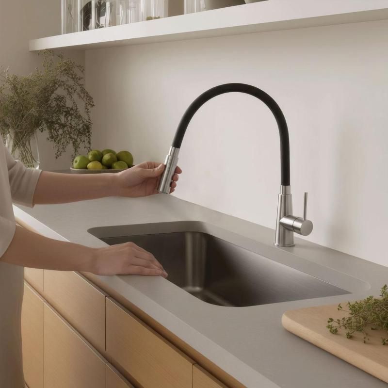 Quadri Preston kuchenny kran mieszający ze stali nierdzewnej z 2-funkcyjną elastyczną czarną wylewką 1208957228