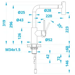 Caressi Basic Line RVS jednouchwytowa bateria kuchenna z wyciąganą wylewką CA122I U ECO 1208957247