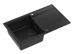Quadri Luton czarny granitowy zlewozmywak nablatowy z ociekaczem, odwracalny 86x50cm z czarnym korkiem 1208957327