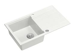 Quadri Luton biały granitowy zlewozmywak nakładany z ociekaczem, odwracalny, 86x50cm, z korkiem ze stali nierdzewnej 1208957328