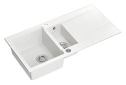 Quadri Luton biały granitowy zlewozmywak nakładany 1,5-komorowy z ociekaczem, odwracalny, 100x50 cm, z korkiem ze stali nierdzewnej 1208957330