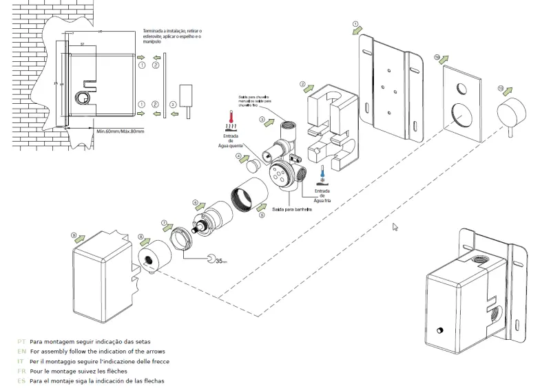 Waterevolution Flow zestaw prysznicowy chromowany z termostatem, deszczownicą i słuchawką prysznicową 1208957343