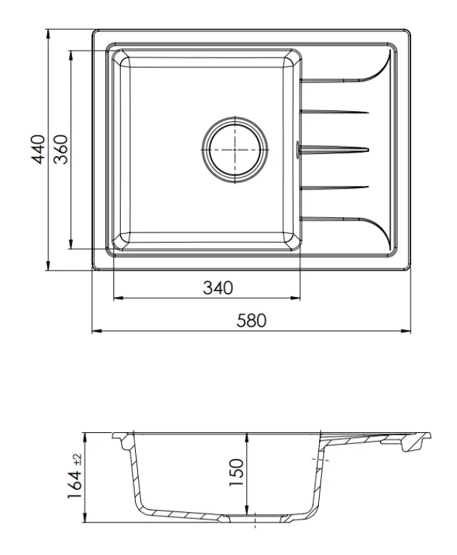 GraniteMy Smart extra płytki granitowy zlewozmywak nablatowy czarny 58x44cm z ociekaczem odwracalnym 1208957354