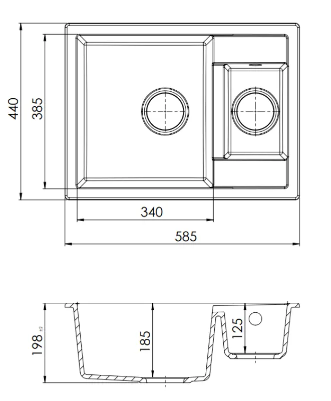 GraniteMy Smart płytki zlewozmywak granitowy nakładany czarny 1,5 komory 58x44cm 1208957355