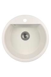GraniteMy Bremen okrągły zlewozmywak granitowy 43 cm biały, montaż nablatowy i podblatowy, z półką na baterię, ze stoperem ze stali nierdzewnej 1208957356