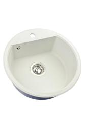 GraniteMy Bremen okrągły zlewozmywak granitowy 43 cm biały, montaż nablatowy i podblatowy, z półką na baterię, ze stoperem ze stali nierdzewnej 1208957356