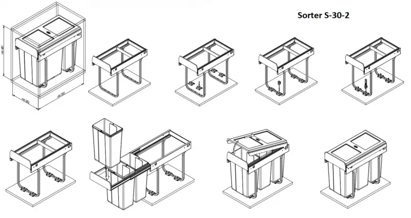 Garbisorteerder S-30-2 inbouwafvalsysteem met 2 afvalbakken 1 x 10 en 1 x 20 liter 1208957363