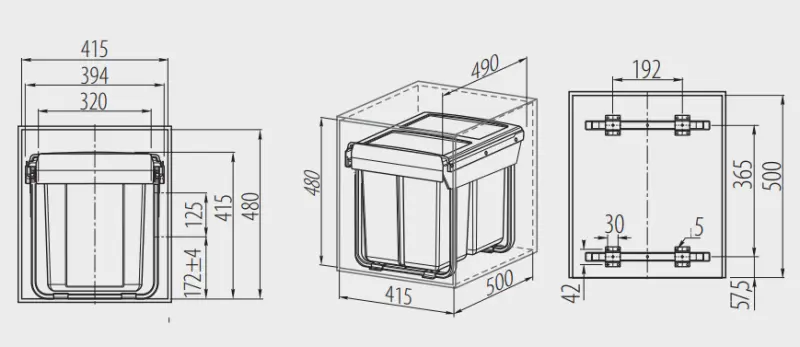 Garbi Sorter S-45-3 wbudowany system do segregacji odpadów z 3 pojemnikami na odpady 1 x 20 litrów i 2 x 10 litrów 1208957366