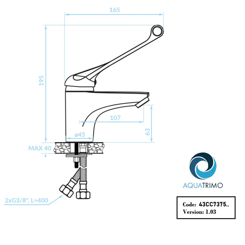 AquaTrimo Clinic medyczna bateria umywalkowa z długą dźwignią chrom 43CC7375CM