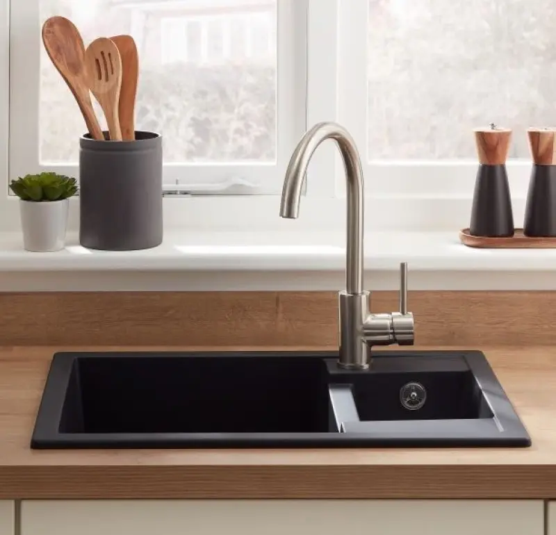 GraniteMy Smart ekstra płytki 1,5 granitowy zlewozmywak nablatowy czarny odwracalny 58x44cm 1208957386