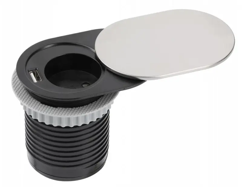 Wbudowane gniazdo kuchenne Indux Slide w blat z USB C i gniazdem koloru stali nierdzewnej 1208957391