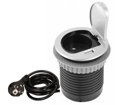 Indux Cover wbudowane gniazdo kuchenne z uziemieniem w blacie roboczym z USB i gniazdkiem, kolor srebrny 1208957393