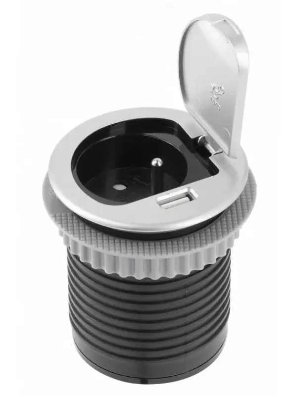 Indux Cover wbudowane gniazdo kuchenne z uziemieniem w blacie z USB i gniazdem w kolorze srebrnym 1208957394