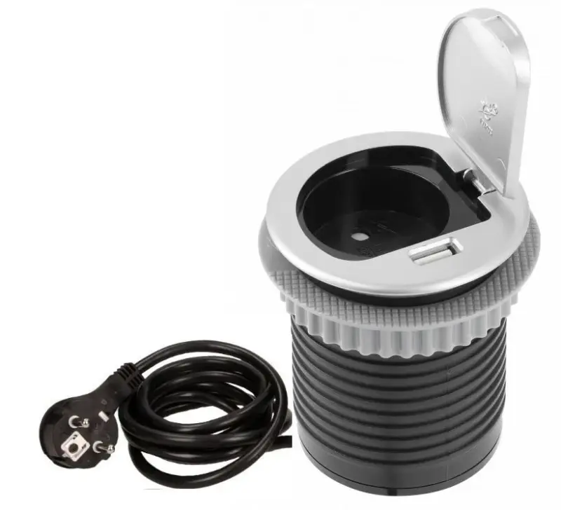 Indux Cover wbudowane gniazdo kuchenne z uziemieniem w blacie z USB i gniazdem w kolorze srebrnym 1208957394
