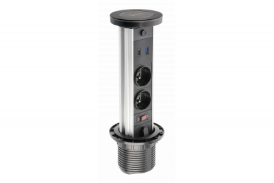 Indux Lift zanurzalna czarna ziemia kuchenna gniazdko w blacie z oświetleniem, 2 x USB i bezprzewodowe ładowanie 1208957402