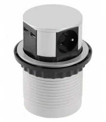 Indux Push zanurzalne srebrne gniazdo kuchenne w blacie z 3 gniazdami i 2 x USB 1208957412