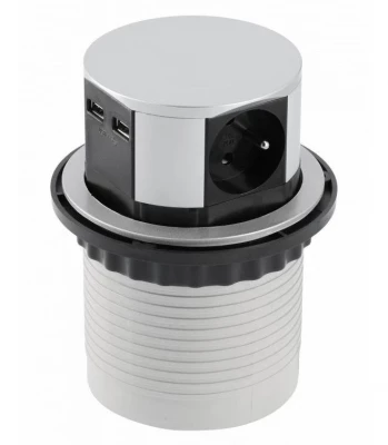 Indux Push zanurzalne srebrne gniazdo kuchenne w blacie z 3 gniazdami i 2 x USB 1208957412