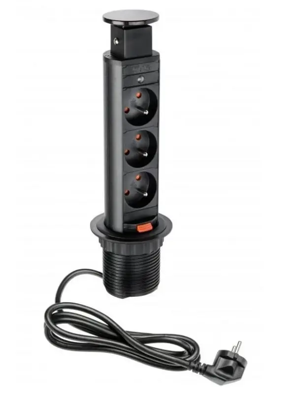 Indux Up & Down małe zatapialne uziemienie czarne gniazdko kuchenne w blacie z 3 gniazdami 1208957417