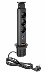 Indux Up & Down mały zanurzalny czarny gniazdko kuchenne w blacie z 3 gniazdami i 2 x USB 1208957418