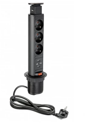 Indux Up & Down mały zanurzalny czarny gniazdko kuchenne w blacie z 3 gniazdami i 2 x USB 1208957418