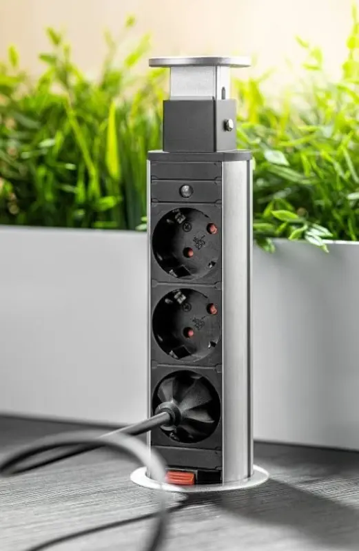 Indux Up & Down mały zanurzalny czarny gniazdko kuchenne w blacie z 3 gniazdami i 2 x USB 1208957418