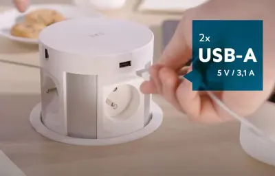Indux Push wysuwane gniazdo z uziemieniem w białym blacie kuchennym z 4 gniazdami, 2 x USB, 2 x RJ45 i ładowaniem bezprzewodowym 1208957419