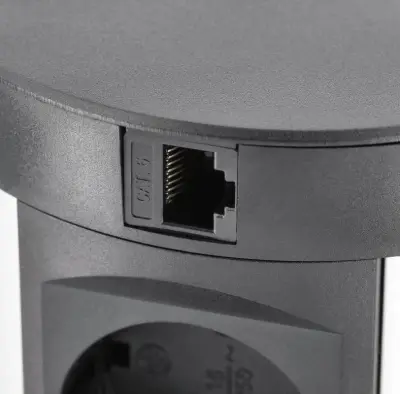 Indux Push wpuszczane gniazdo kuchenne z uziemieniem, czarne, montowane w blacie roboczym, z 4 gniazdami, 2 x USB, 2 x RJ45 oraz ładowaniem bezprzewodowym 1208957420