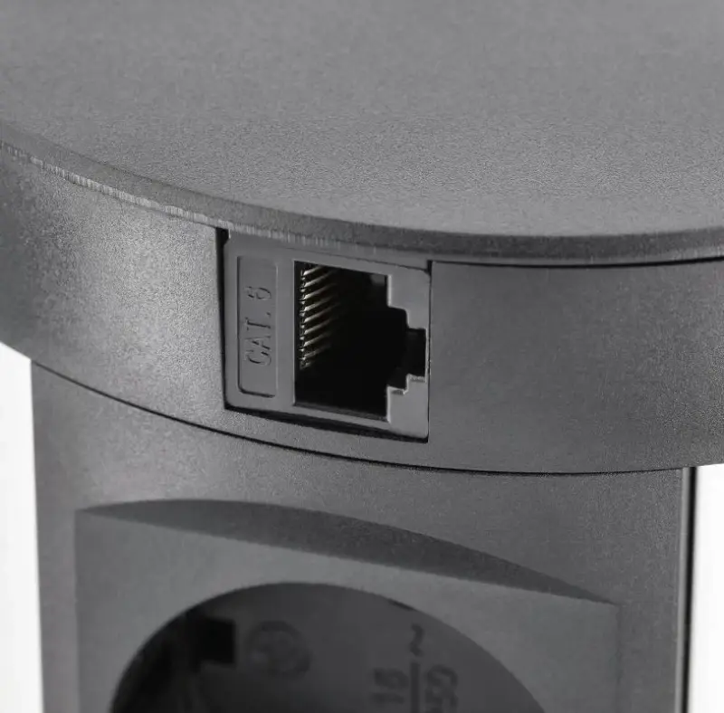 Indux Push zatapialna wtyczka uziemienia kuchnia gniazdko czarne w blacie z 4 gniazdami, 2 x USB, 2 x RJ45 i ładowanie bezprzewodowe 1208957421