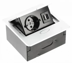 Indux Flip Small gniazdko kuchenne z uziemieniem w blacie roboczym lub w górnej szafce matowe białe z 2 ładowarkami USB 1208957423