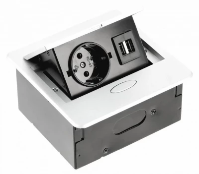Indux Flip Small gniazdko kuchenne z uziemieniem w blacie roboczym lub w górnej szafce matowe białe z 2 ładowarkami USB 1208957423