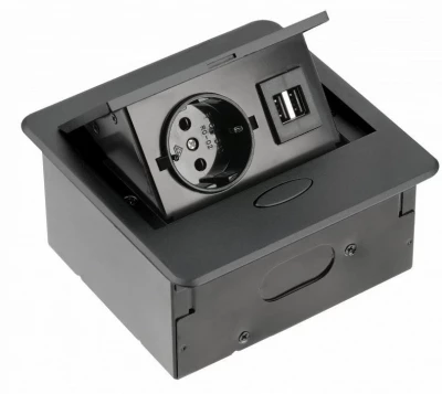 Indux Flip Small gniazdo kuchenne z uziemieniem w blacie lub w górnej szafce, matowa czerń, z 2 ładowarkami USB 1208957424