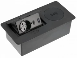 Indux Flip gniazdo kuchenne z uziemieniem w blacie roboczym matowa czerń z bezprzewodowym i 2 ładowarkami USB 1208957427