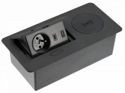 Gniazdko kuchenne Indux Flip z uziemieniem w blat kuchenny, matowe czarne, z bezprzewodowym i 2 ładowarkami USB 1208957428