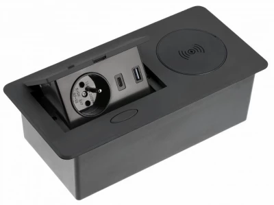 Gniazdko kuchenne Indux Flip z uziemieniem w blat kuchenny, matowe czarne, z bezprzewodowym i 2 ładowarkami USB 1208957428