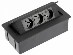 Indux Flip Medium gniazdko kuchenne z uziemieniem w blacie lub górnej szafce, matowe czarne z 3 gniazdkami 1208957434