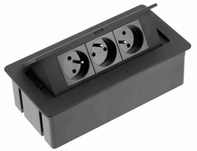 Indux Flip Medium gniazdko kuchenne z uziemieniem w blacie lub górnej szafce, matowe czarne z 3 gniazdkami 1208957434