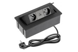 Indux Flip Medium gniazdko kuchenne do montażu w blacie lub szafce górnej, matowe czarne, z 2 gniazdkami i 2 ładowarkami USB 1208957438
