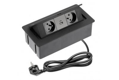 Indux Flip Medium gniazdko kuchenne do montażu w blacie lub szafce górnej, matowe czarne, z 2 gniazdkami i 2 ładowarkami USB 1208957438
