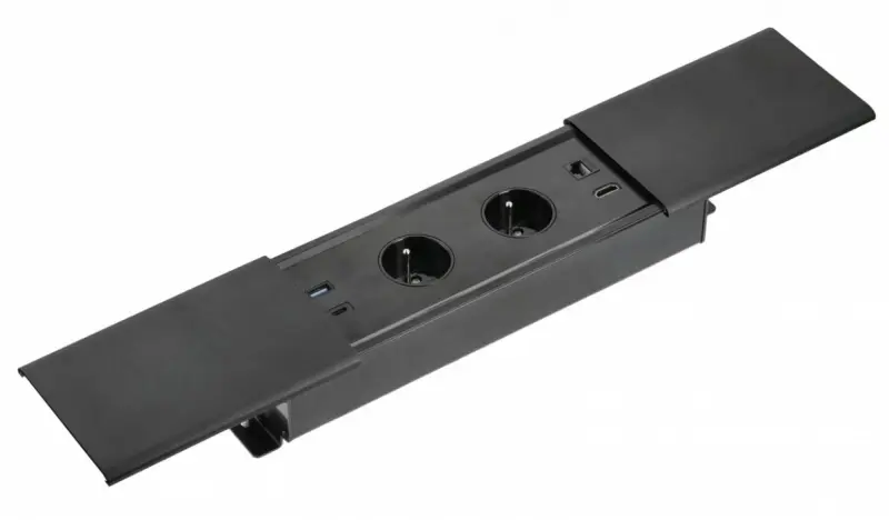 Indux Slide max wbudowane gniazdo kuchenne z uziemieniem w blacie z USB-A, HDMI, RJ45 i USB-C kolor matowy czarny 1208957441