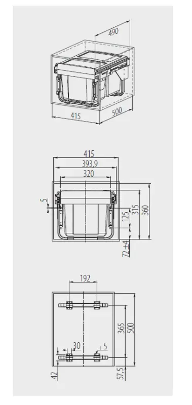 Garbi Sorter S-45-2-15 kosz na śmieci do zabudowy z 2 x 15 litrowymi pojemnikami, extra niski 1208957444