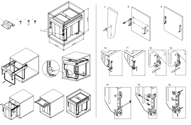 Garbi Carrier C-40-2-H wbudowany system usuwania odpadów z własnymi prowadnicami i 2 koszami na śmieci 2 x 20 litrów 1208957463
