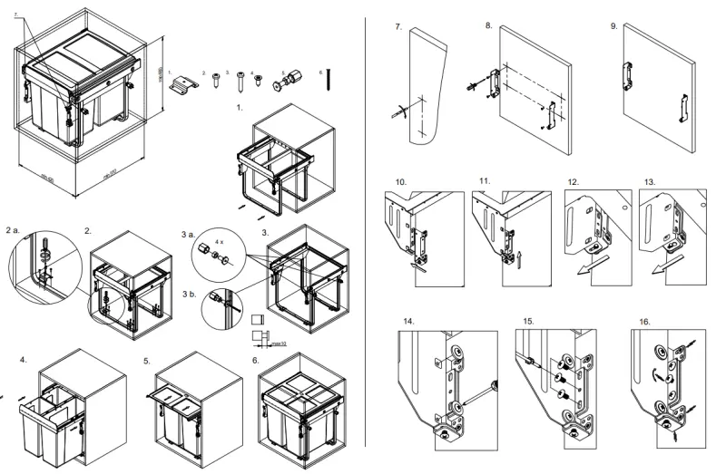 Garbi Carrier C-45-3-H wbudowany system na odpady z własnymi prowadnicami i 3 koszami na śmieci 1 x 20 + 2 x 10 litrów 1208957465