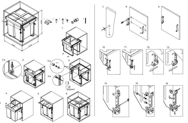 Garbi Carrier C-60-3-H wbudowany system odpadów z własnymi prowadnicami i 3 koszami na śmieci 1 x 34 + 2 x 17 litrów 1208957470